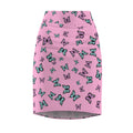 Butterfly Pattern Pink Women's Pencil Skirt, Floral Print Stretchy Knee Length Skirt, Fashionable Spring Summer Clothing, Cute Insect Theme