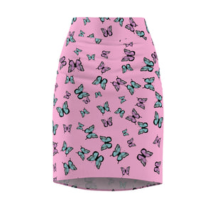 Butterfly Pattern Pink Women's Pencil Skirt