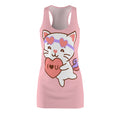 Kawaii Cat with Heart Dress, Cute Cat Racerback Dress, Cat Lover Gift, Women's Dress, Sleeveless Dress