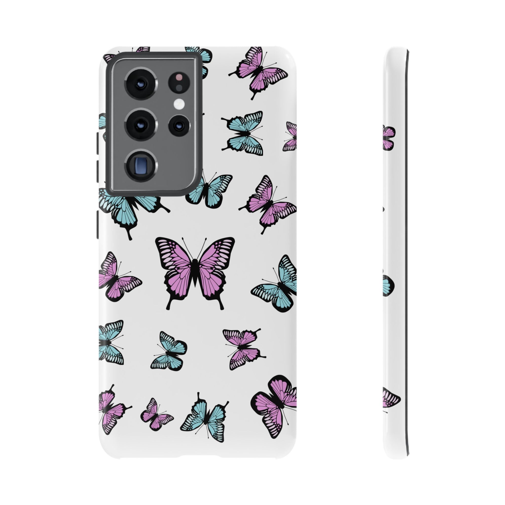Butterfly Pattern White Background Phone Cases, Protective Cover, Strong Cases, Impact Resistant, Floral Design, Unique Gifts