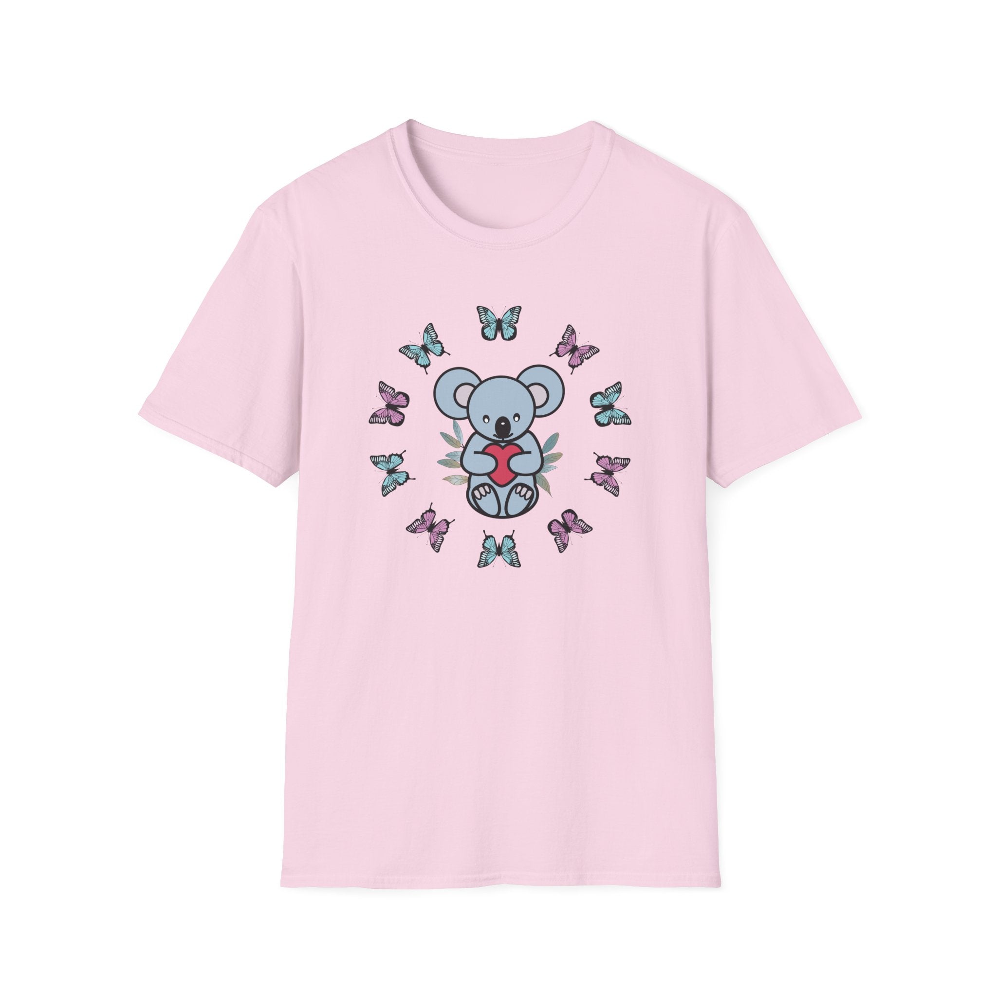 Koala Heart T-Shirt, Cute Animal Tee, Butterfly Graphic Shirt, Nature Lover Gift, Wildlife Lover Top