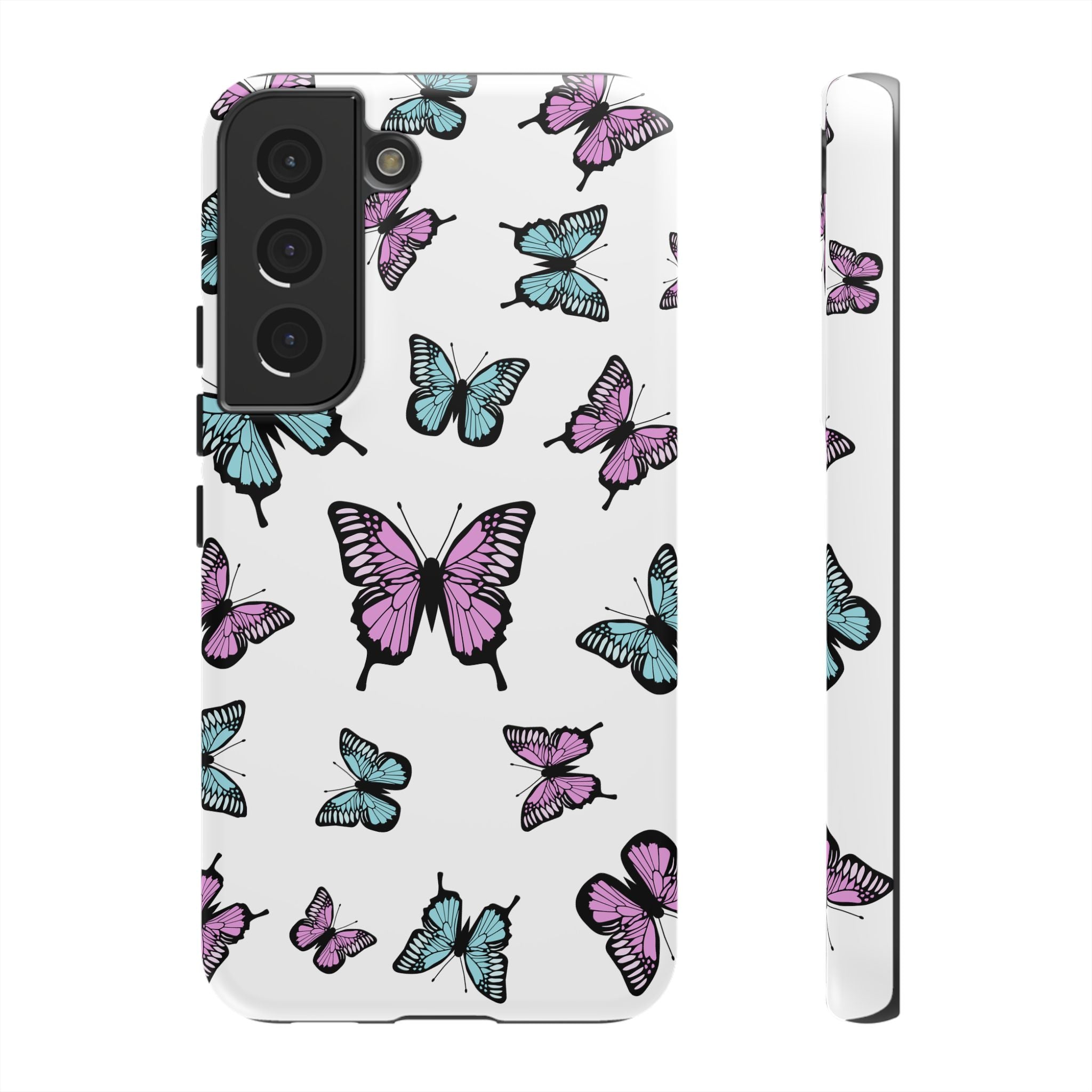 Butterfly Pattern White Background Phone Cases, Protective Cover, Strong Cases, Impact Resistant, Floral Design, Unique Gifts