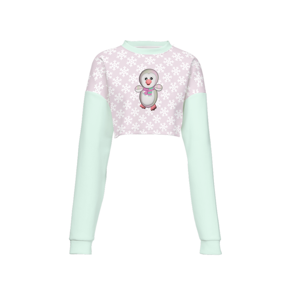 Kawaii Pinguin Women's Cropped Crewneck Sweatshirt-Techno Scuba Knit