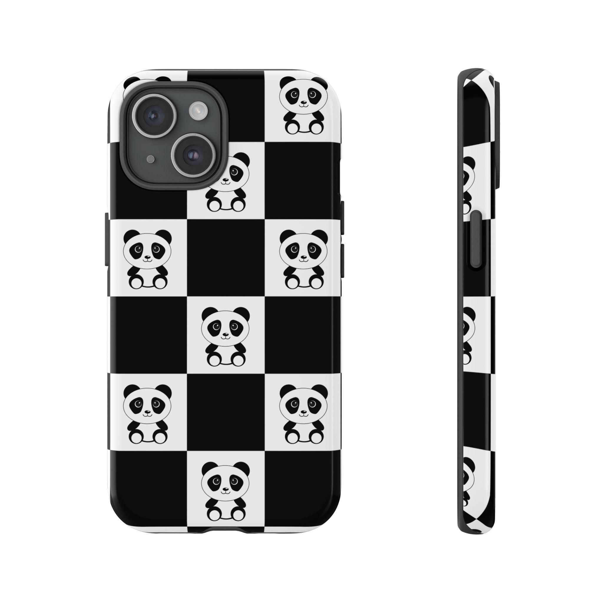 Panda Chessboard Tough Cases, Cute Panda Phone Covers, Chess Pattern iPhone Case, Board Games Phone Accessories, Animal Lover Tech
