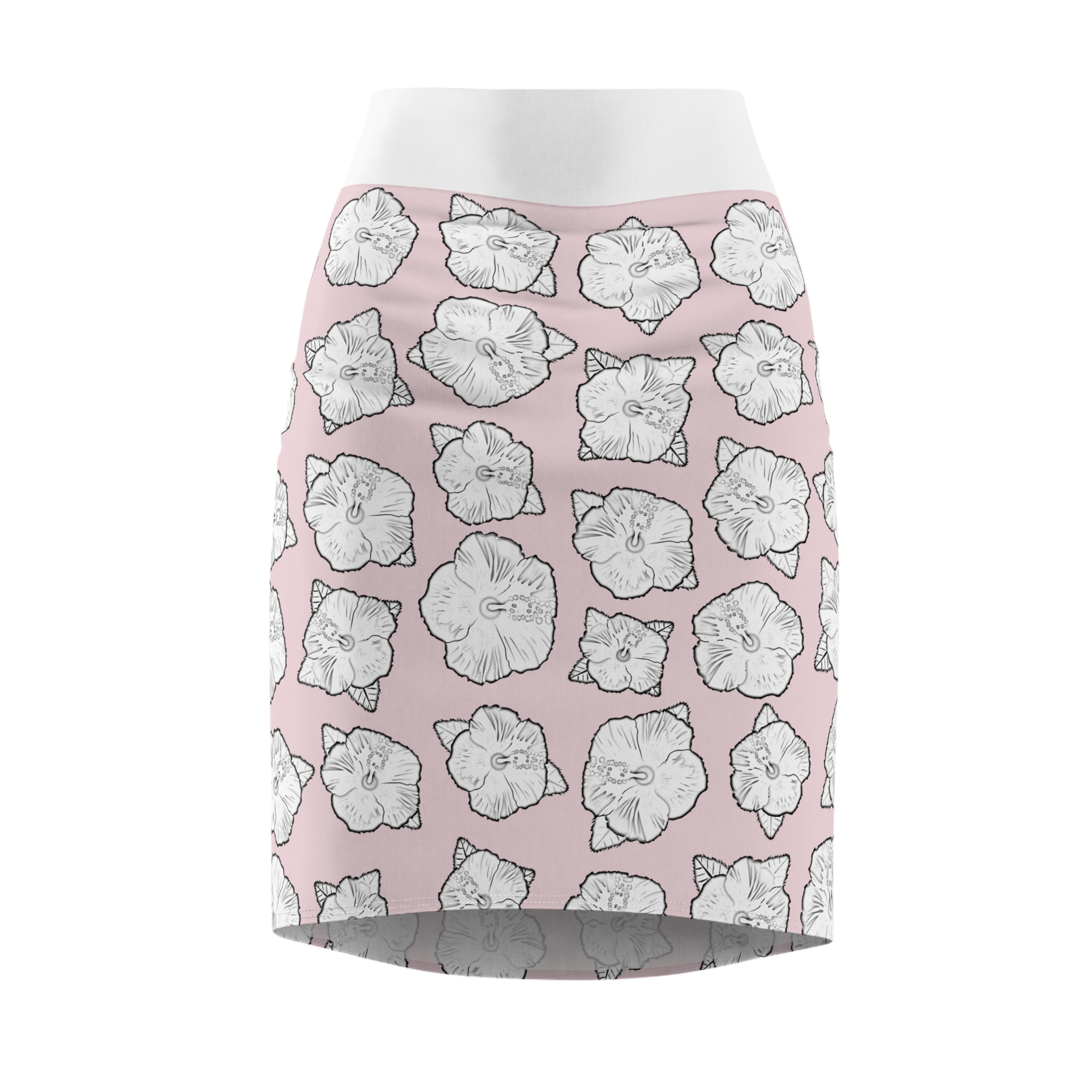 Poppy Pattern Pink Women's Pencil Skirt - Floral Print High Waisted Midi Skirt, Fashionable Spring Outfit, Cute Patterned Knee Length