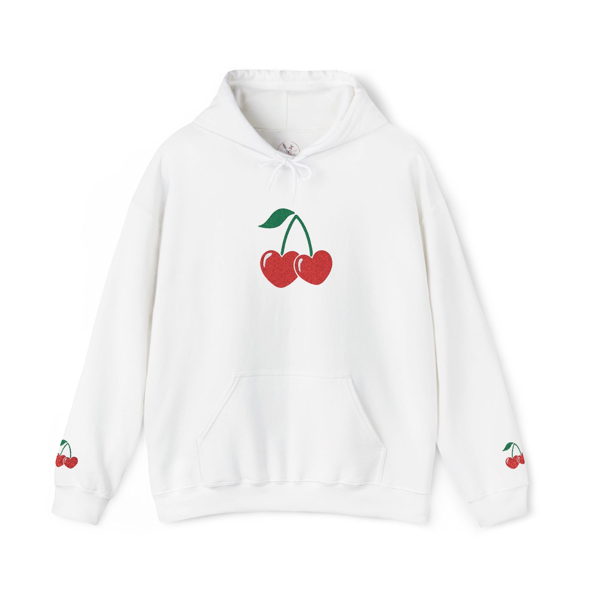 Cherry Heart Embroidered Hoodie — Heart Cherry Graphic Hooded Sweatshirt