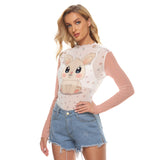 Women's Cute Bunny and Star Print Sheer Mesh Long Sleeve T-Shirt - Sexy & Breathable Design