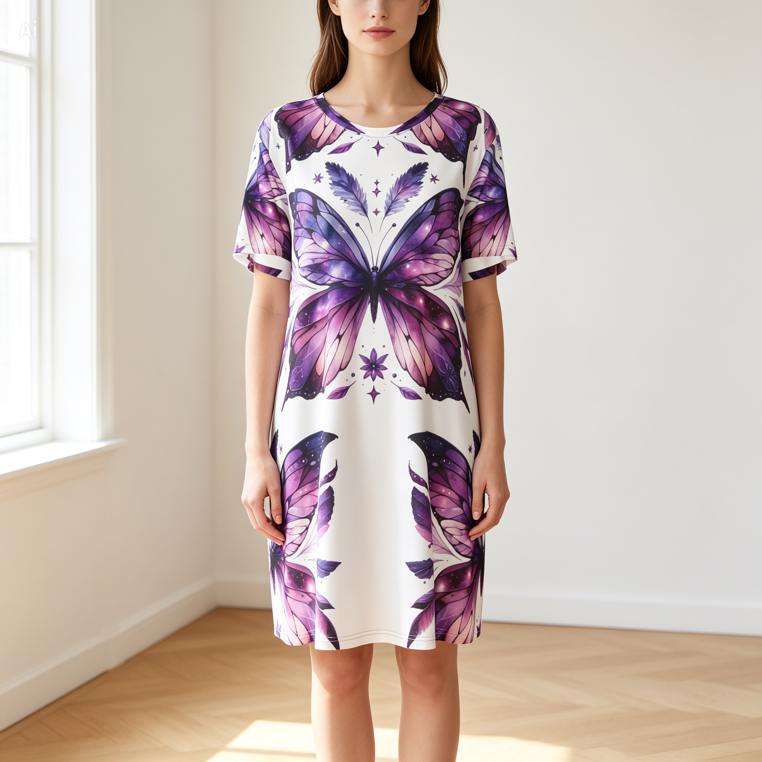 Purple Butterfly T-Shirt Dress – Fairycore Casual Summer Dress