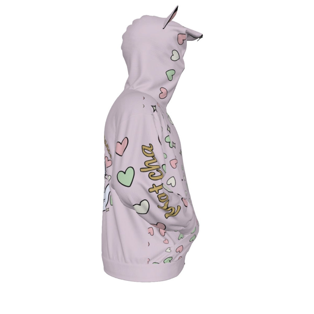 Matcha Reading Cat Ear Zip-Up Hoodie