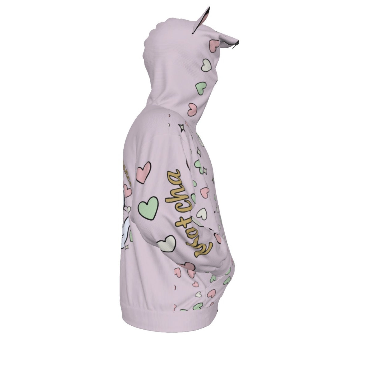 Matcha Reading Cat Ear Zip-Up Hoodie