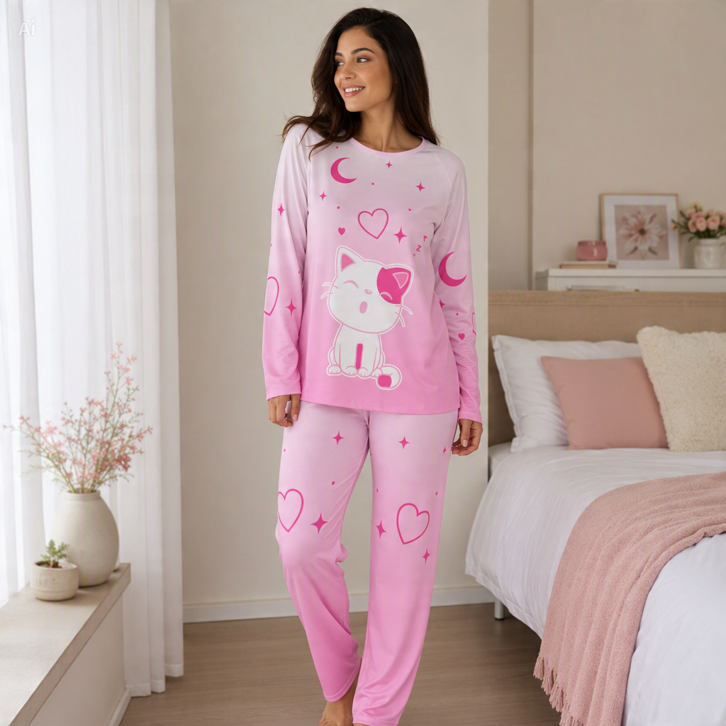 Pink Sleepy Cat Pajama Set