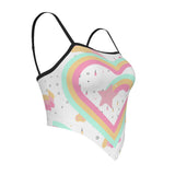Women's Rainbow Heart Print Pastel Cami Tube Top – Sexy Wrap-Up Crop Tank with Spaghetti Straps & Black Edging