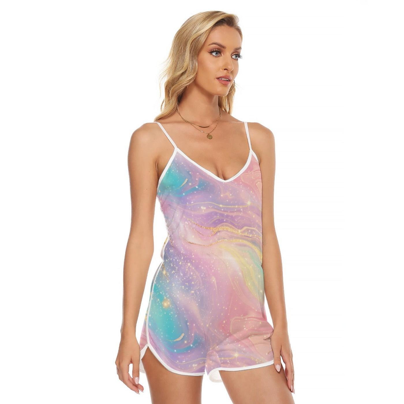 Pastel Galaxy Romper – Backless Summer Lounge Playsuit