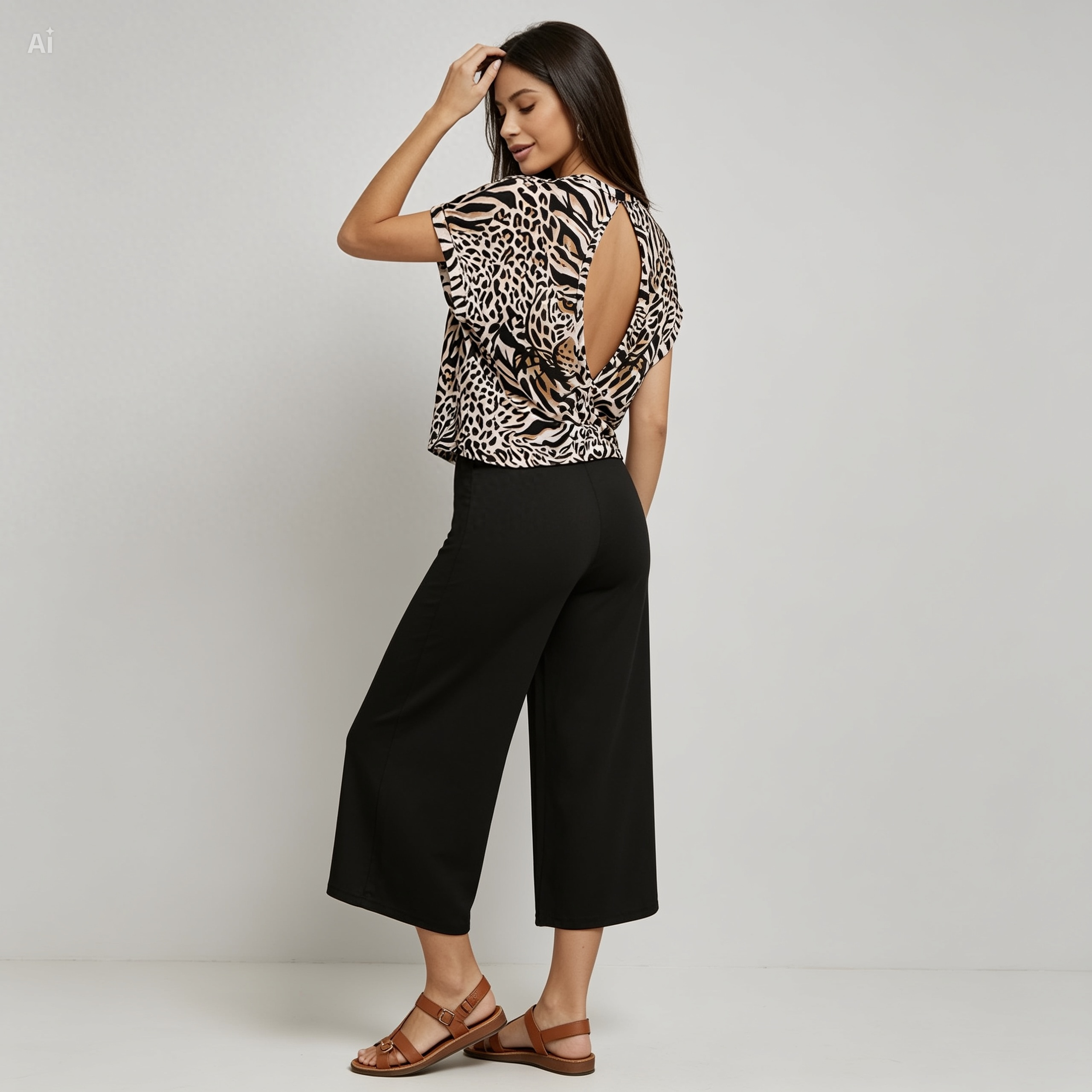 Leopard Open Back T-Shirt – Animal Print Athleisure Workout Top