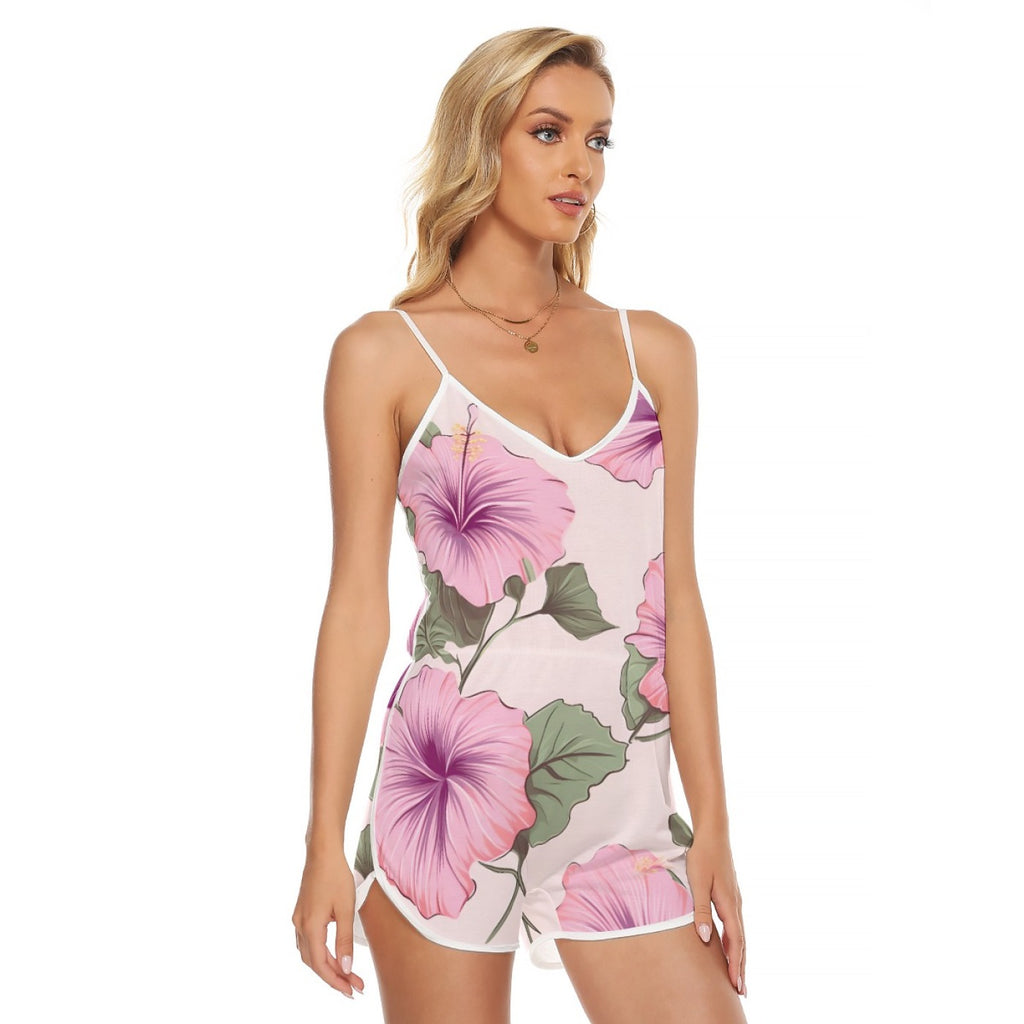 Floral Romper – Pink Hibiscus Backless Summer Playsuit