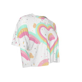 Kawaii Heaven Rainbow Heart Cropped T-Shirt - Cute Pastel Graphic Crop Top for Gym Yoga Outdoor Activities