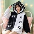 Kawaii Cat Bunny Ear Hoodie – Black and White Fleece Zip Up Jacket