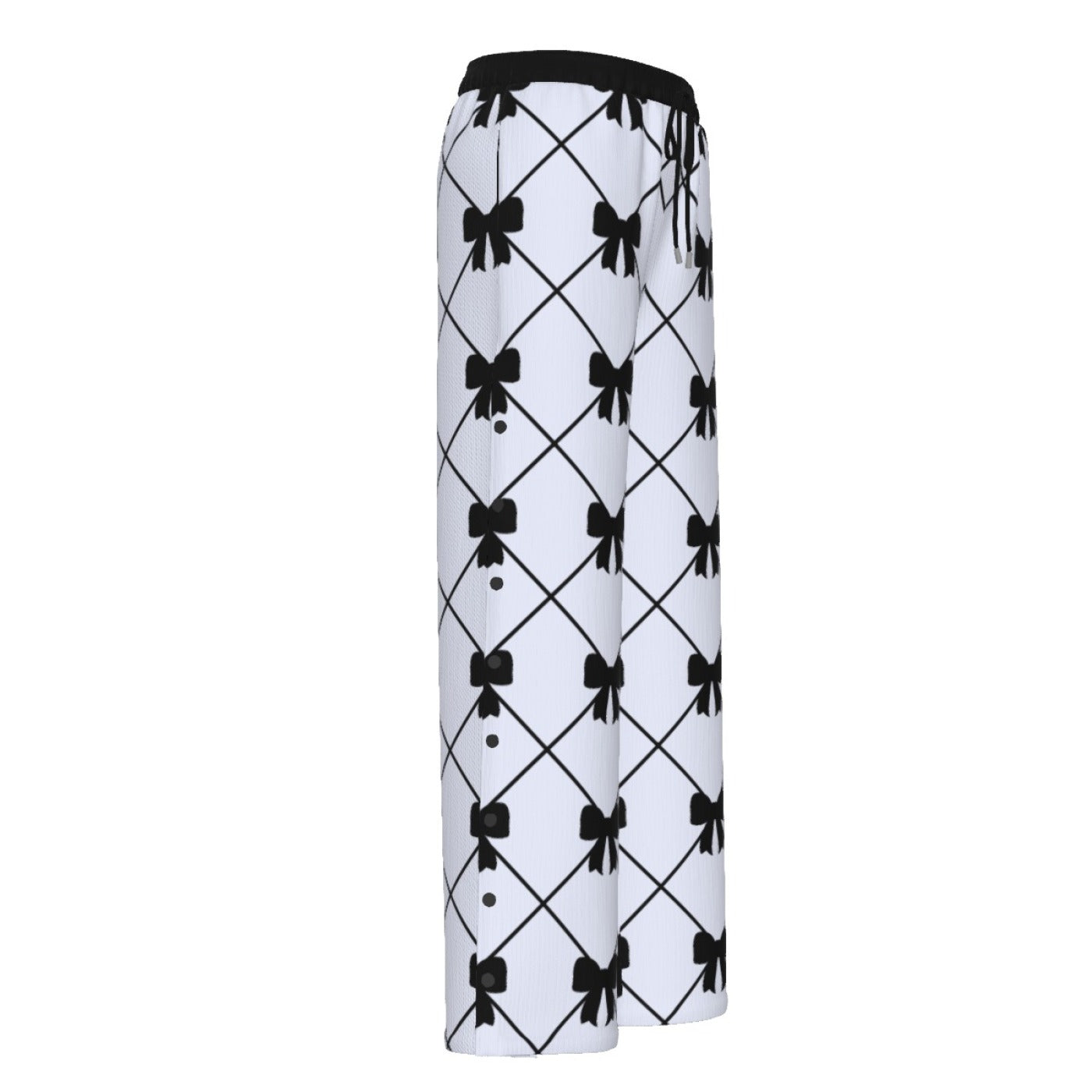 Black Bow Side Slit Wide Leg Pants