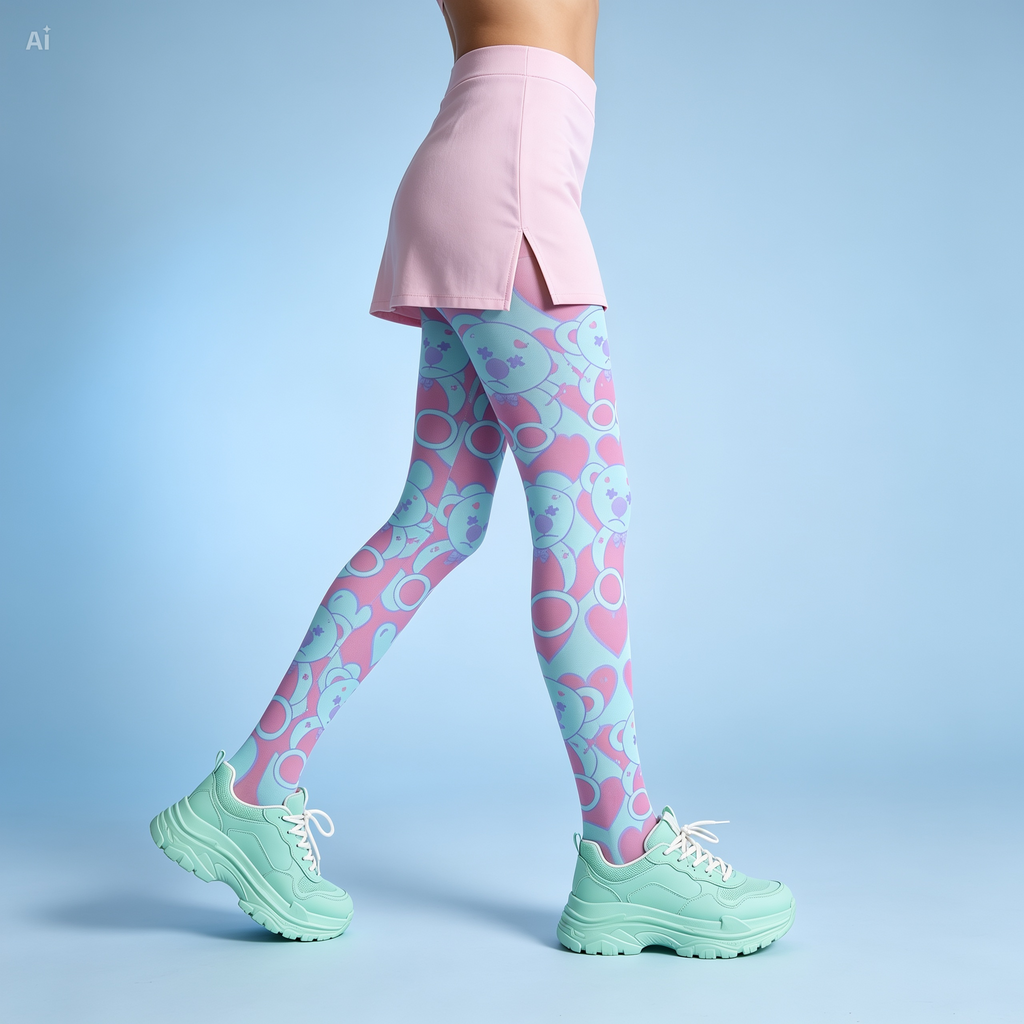 Pastel Bear Heart Tights | Cute Kawaii Legwear