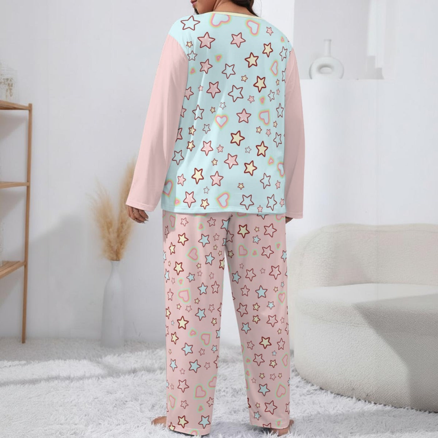 Pastel Star Pajama Set – Cute Pink Blue Loungewear Set