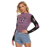 Kawaii Heaven Women's Honeycomb Butterfly Mesh Crop Top - Sexy Pink Long Sleeve Shirt