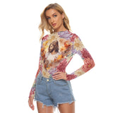 Floral Jesus Mesh Long Sleeve – Sheer Artistic Top with Spiritual Artwork