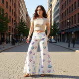 Heart Print Wide Leg Pants – Women’s High Waisted Flowing Trousers