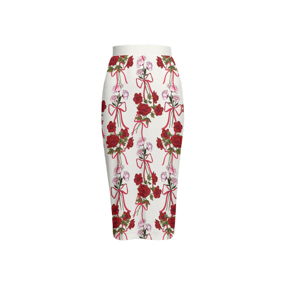 Roses and Ribbons Women's Back Split Pencil Skirt-Heavy Knit