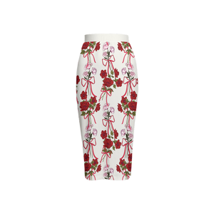 Roses and Ribbons Women's Back Split Pencil Skirt-Heavy Knit