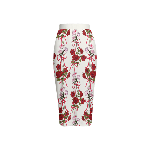 Roses and Ribbons Women's Back Split Pencil Skirt-Heavy Knit