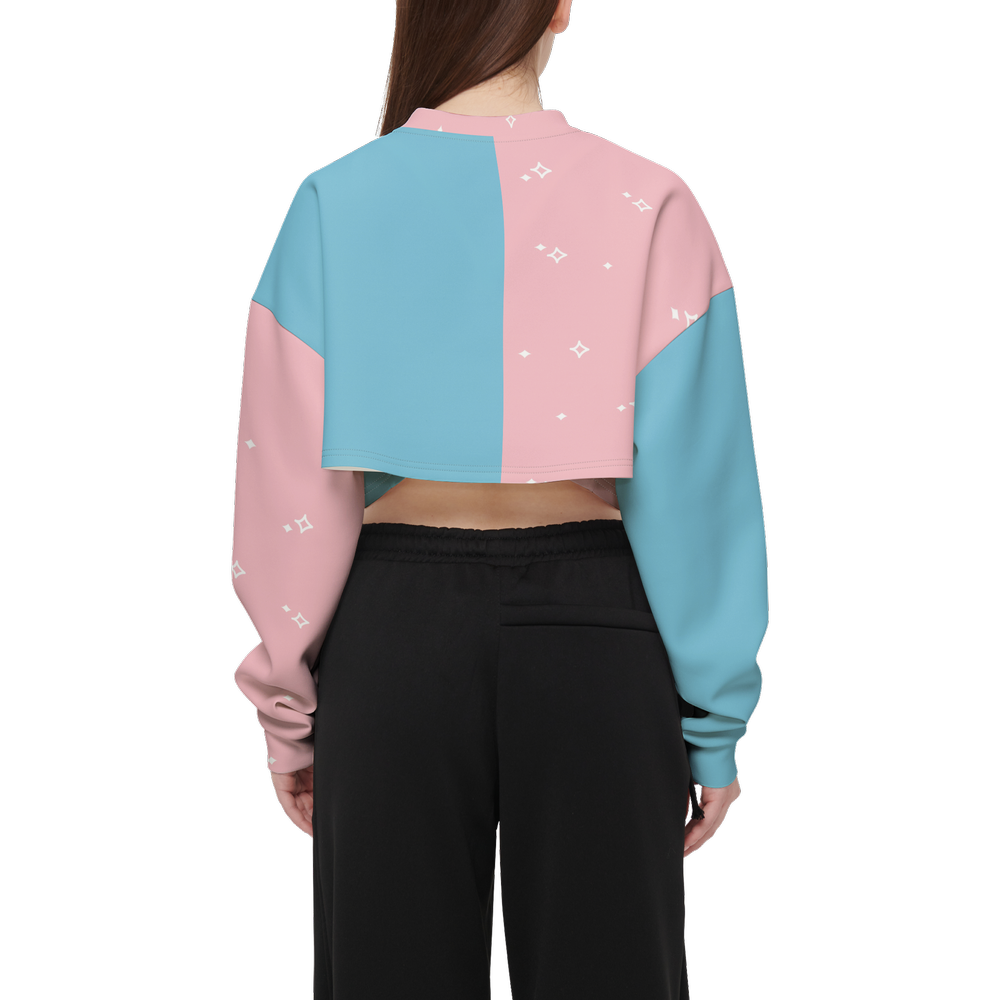 Kawaii Cow Pink and Blue Women's Cropped Crewneck Sweatshirt-Techno Scuba Knit