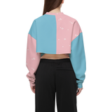 Kawaii Cow Pink and Blue Women's Cropped Crewneck Sweatshirt-Techno Scuba Knit