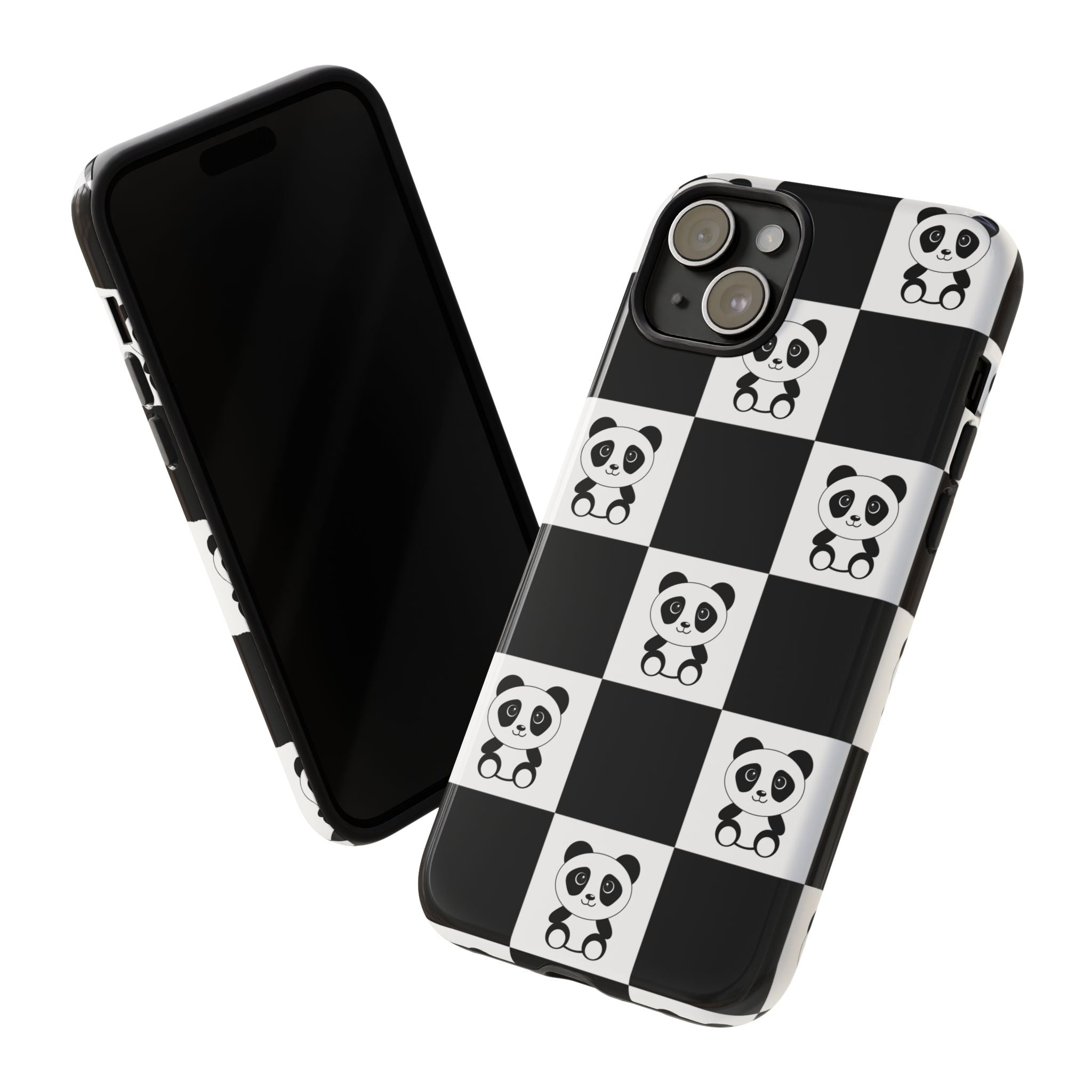 Panda Chessboard Tough Cases, Cute Panda Phone Covers, Chess Pattern iPhone Case, Board Games Phone Accessories, Animal Lover Tech