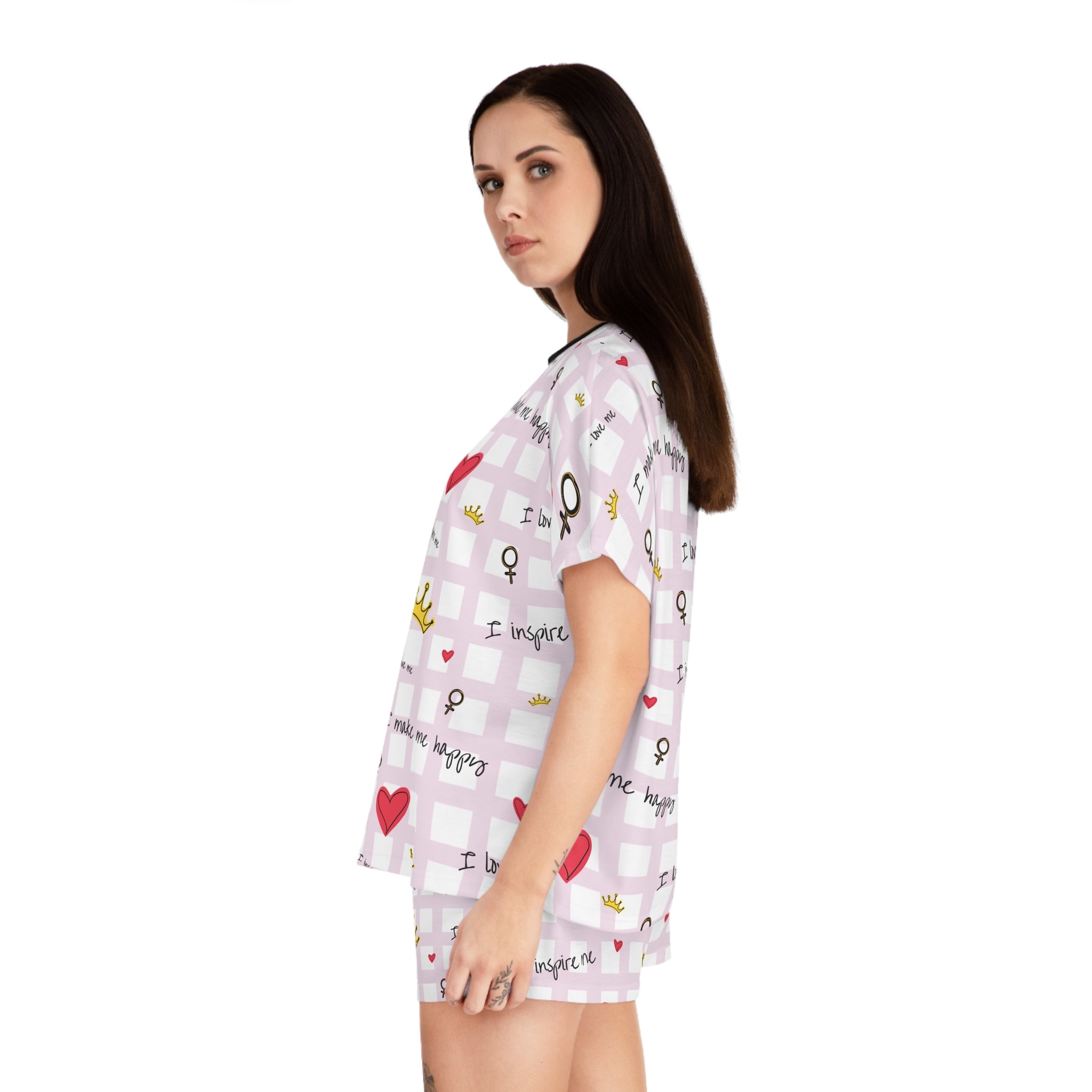 Cozy Hearts & Crowns Pajama Set, Sleepwear, Heart Print PJ Set, Women's Loungewear, Gift for Her, Cute Pajamas