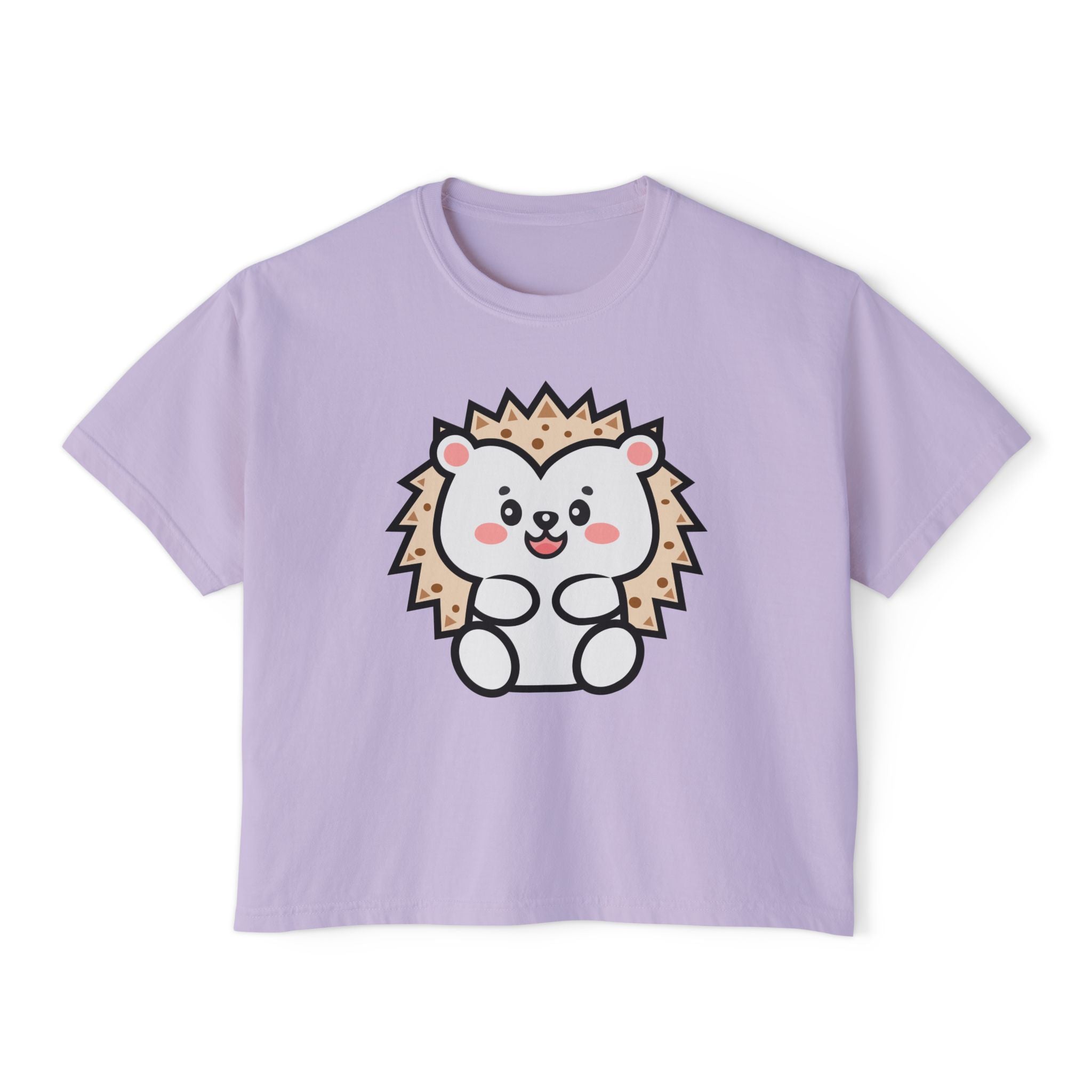 Kawaii Hedgehog Boxy Tee - Women's Graphic T-Shirt