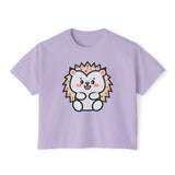 Kawaii Hedgehog Boxy Tee - Women's Graphic T-Shirt