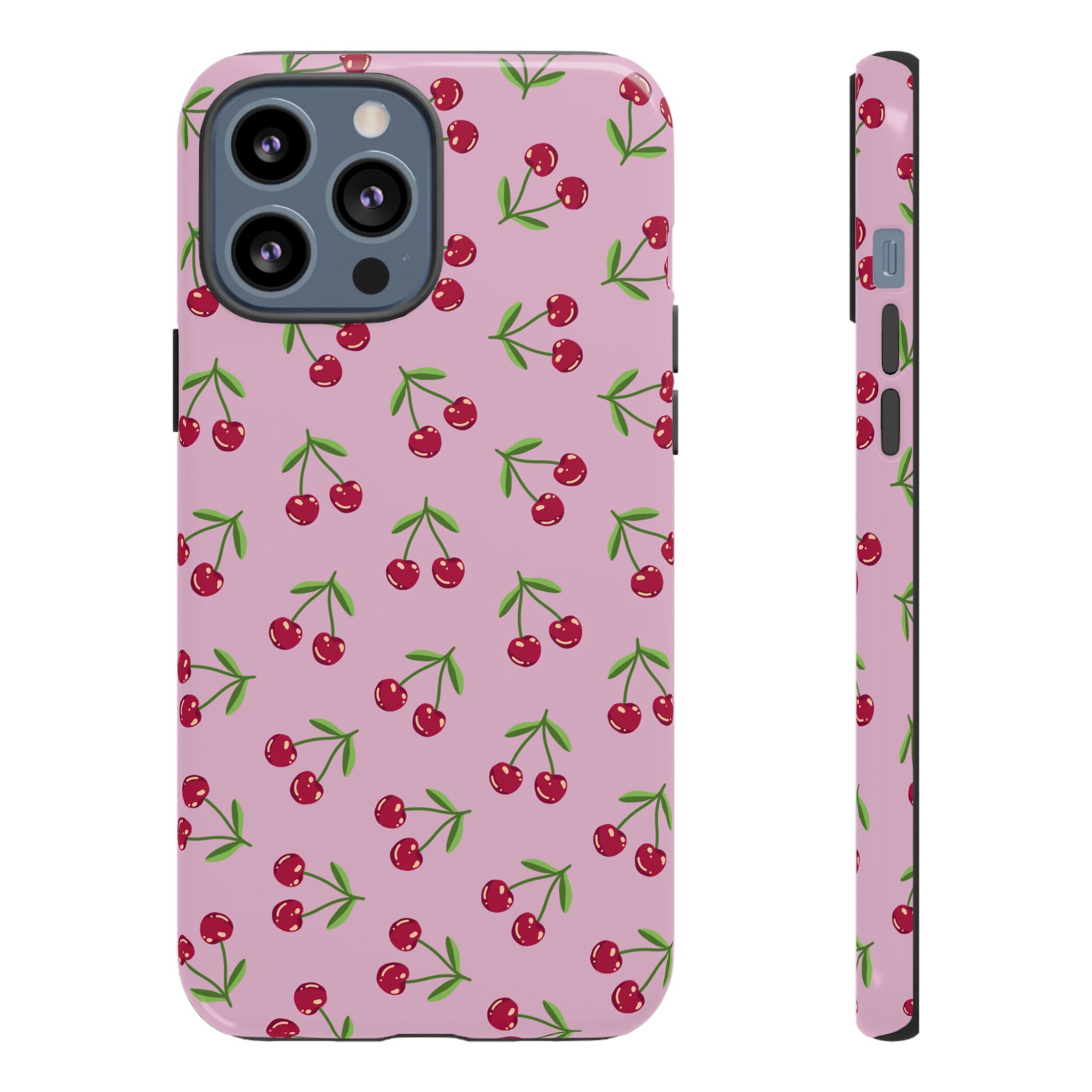 iPhone Cherry Pattern Phone Cases, Floral Tough Cover, Protective Smartphone Shell, Hard Case Gift for Her, Pretty Device Accessories