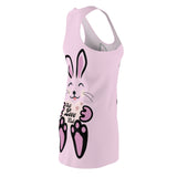 Kawaii Rabbit Face Dress, Self Love Club Racerback Dress, Cute Bunny Sleeveless Dress, Women's Spring Fashion, Pastel Pink A-Line Dress