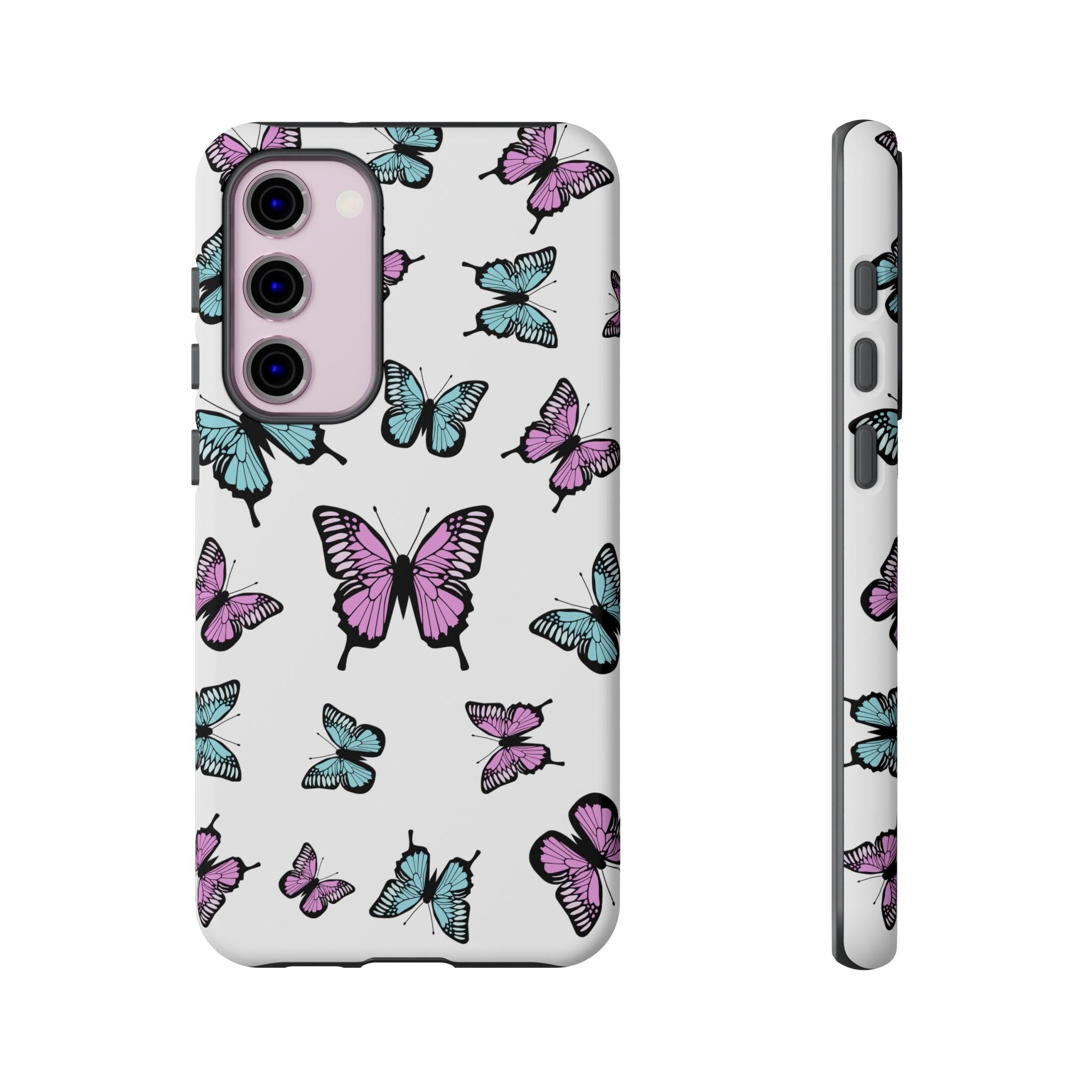 Butterfly Pattern White Background Phone Cases, Protective Cover, Strong Cases, Impact Resistant, Floral Design, Unique Gifts