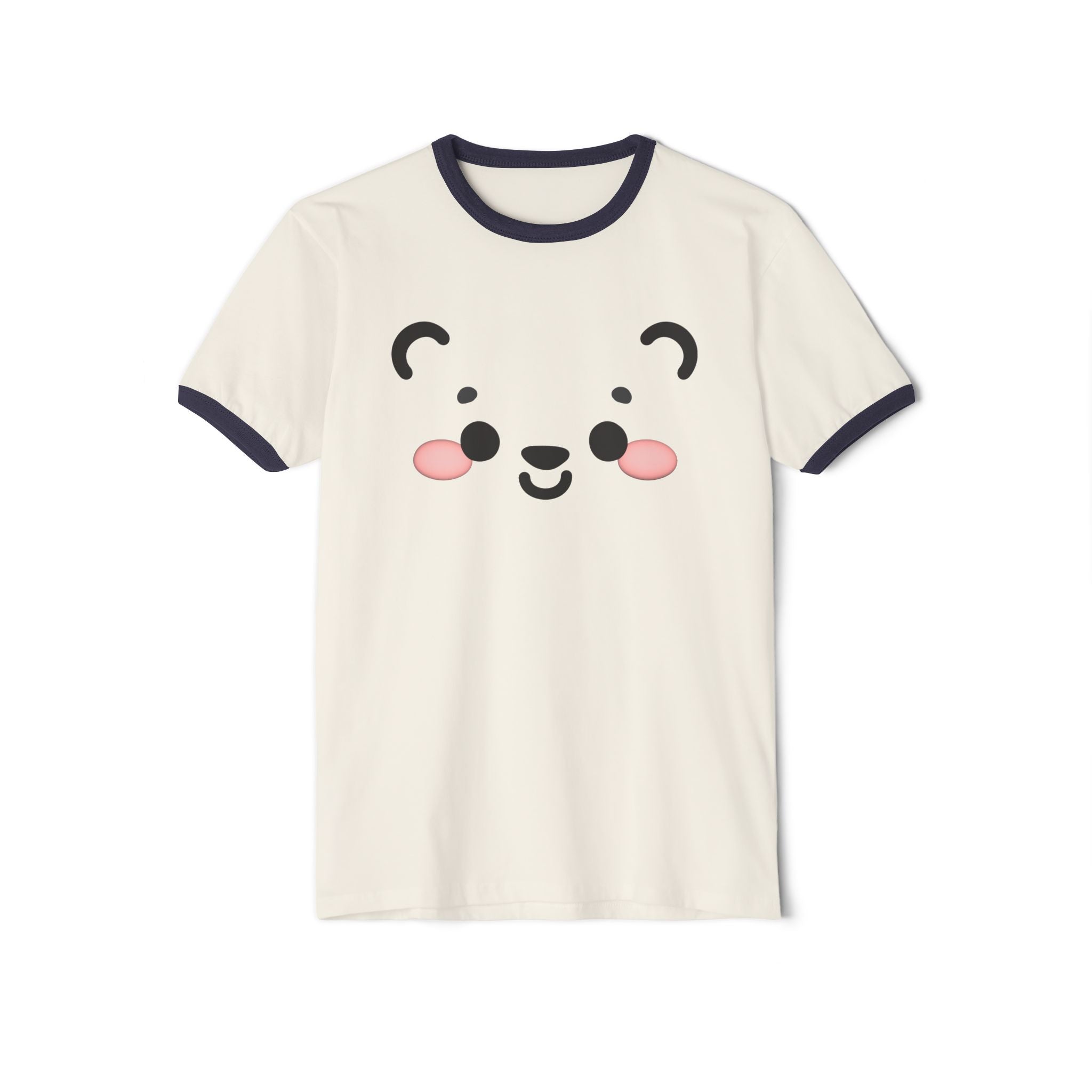 Kawaii Bear Face Cotton Ringer T-Shirt | Blush Bear Ringer Tee
