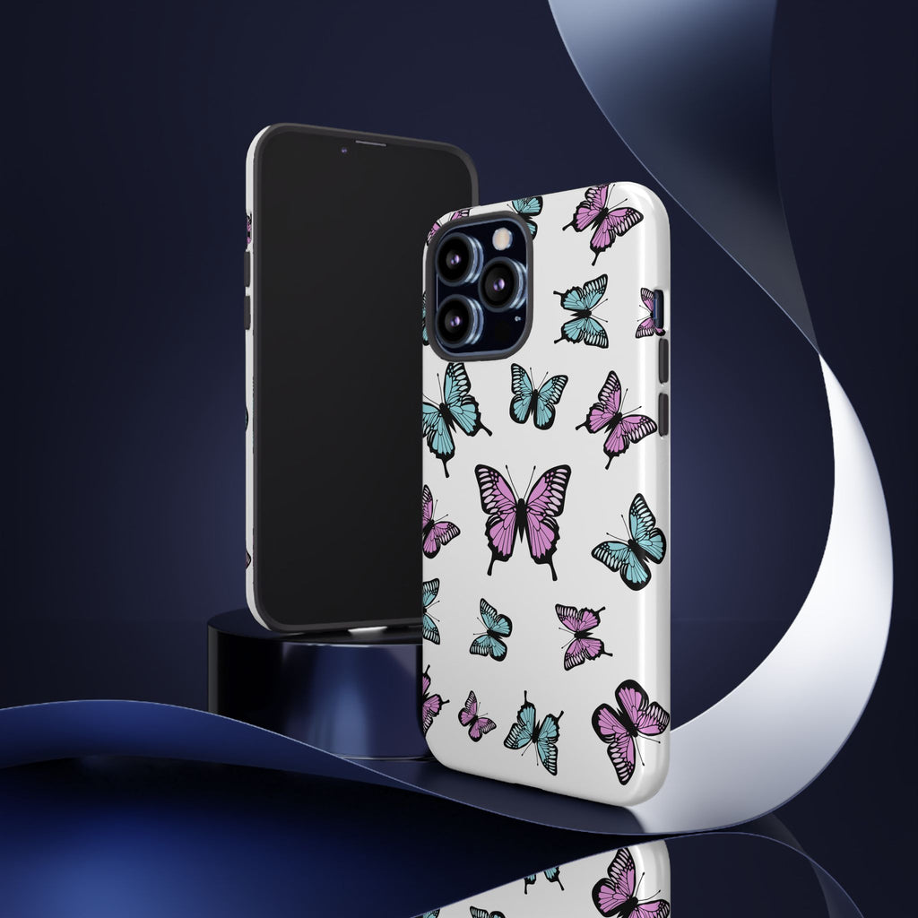 Butterfly Pattern White Background Phone Cases, Protective Cover, Strong Cases, Impact Resistant, Floral Design, Unique Gifts