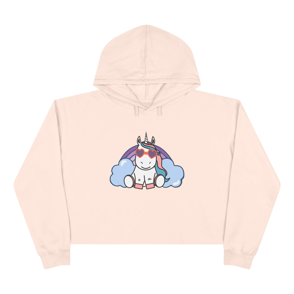 Unicorn with Rainbow Crop Hoodie - Magical Fantasy Lightweight Sweatshirt, Teens Girls Fashion Pullover, Colorful Trendy Jumper, Cute