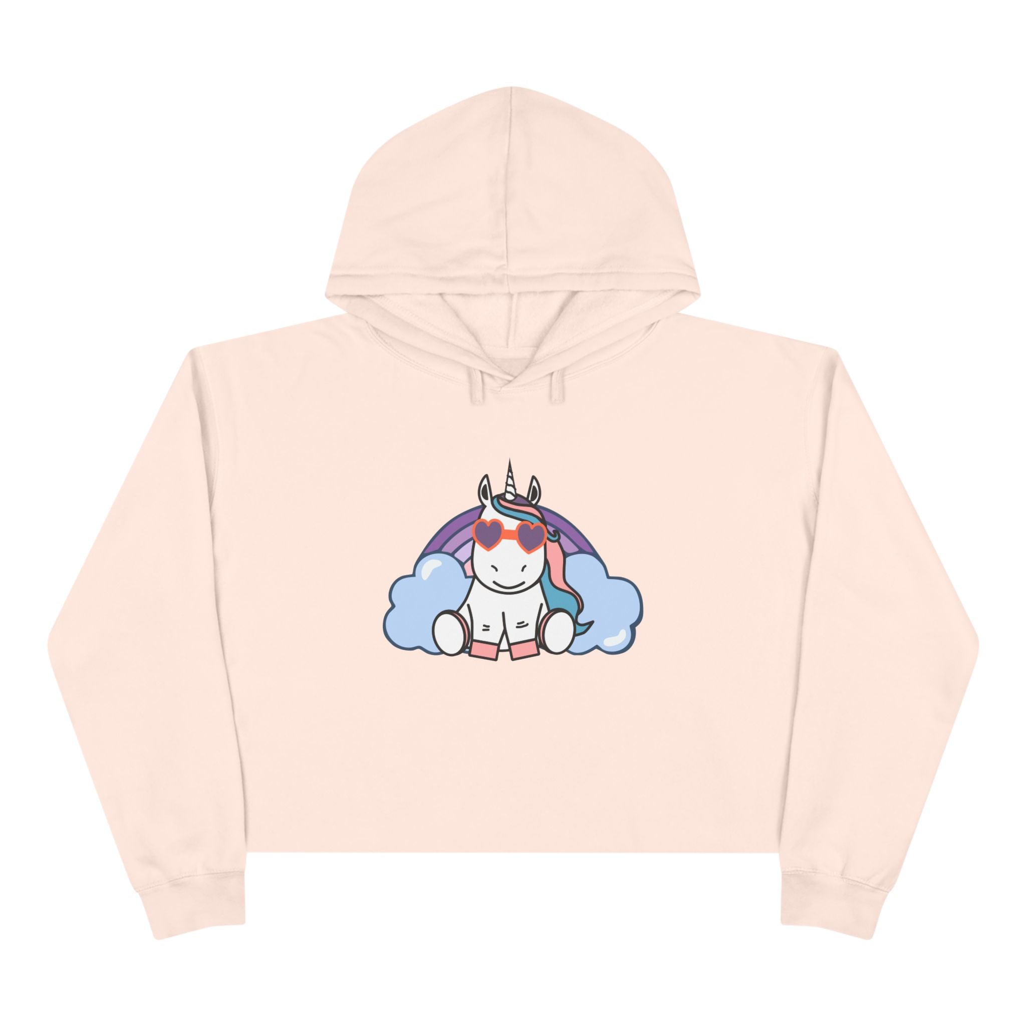 Unicorn with Rainbow Crop Hoodie - Magical Fantasy Lightweight Sweatshirt, Teens Girls Fashion Pullover, Colorful Trendy Jumper, Cute