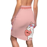 Kawaii Cat Pencil Skirt, Cute Kitty Skirt, Heart Print Women's Skirt, Cat Lover Gift, Animal Print Apparel, Valentine's Day Fashion,