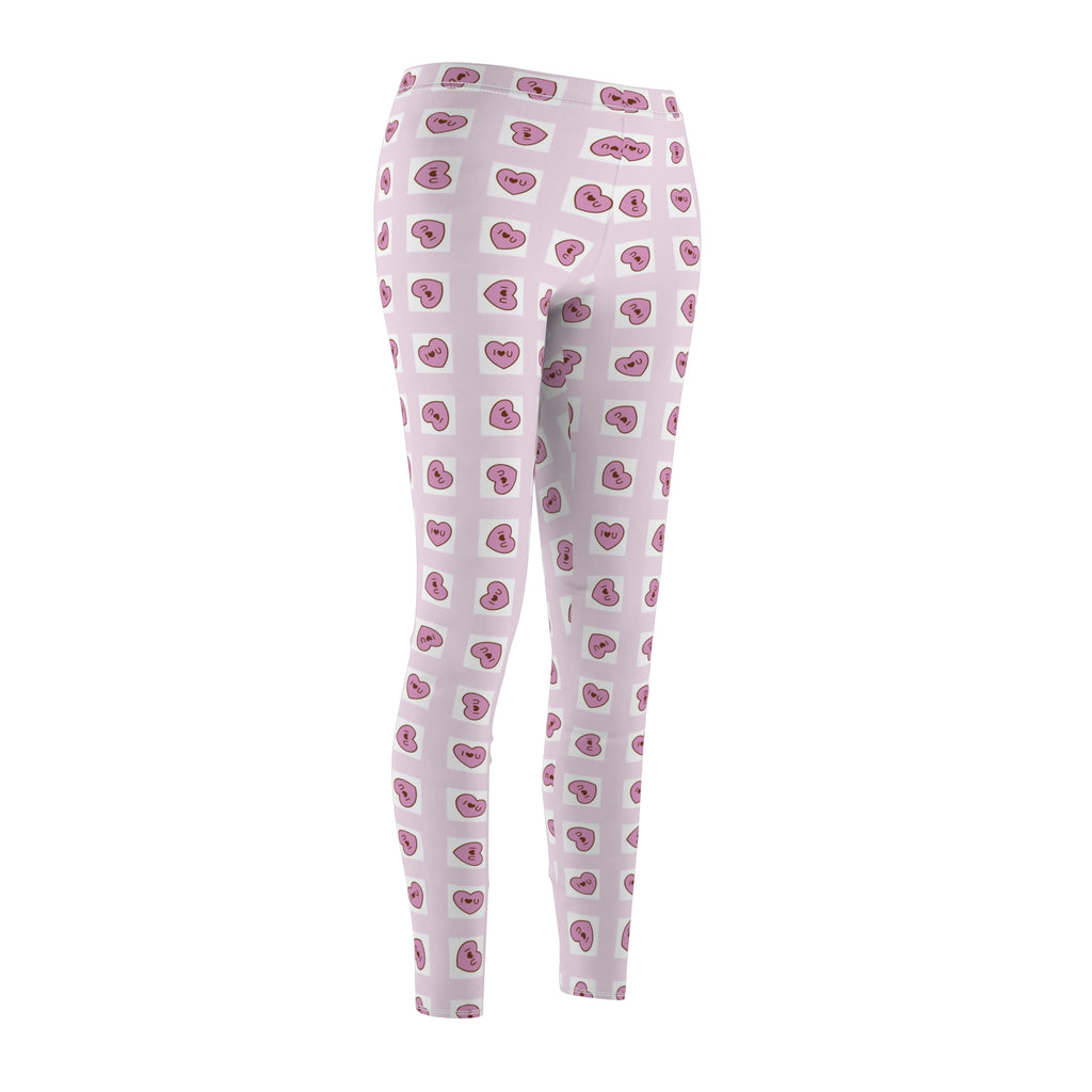 Heart Grid Love Leggings, Valentine's Day Pants, Rosa Hearts Design, Women's Casual Leggings, Gift for Her