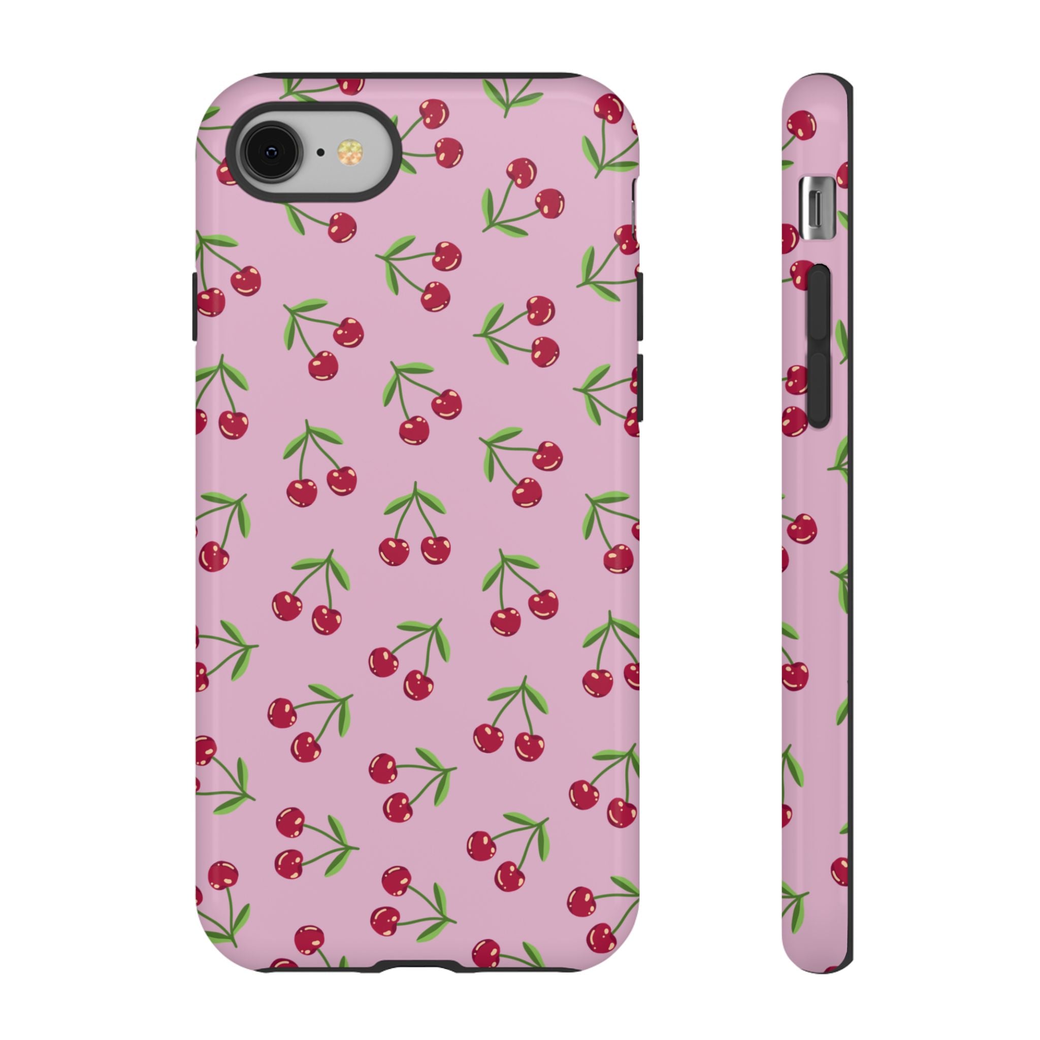iPhone Cherry Pattern Phone Cases, Floral Tough Cover, Protective Smartphone Shell, Hard Case Gift for Her, Pretty Device Accessories