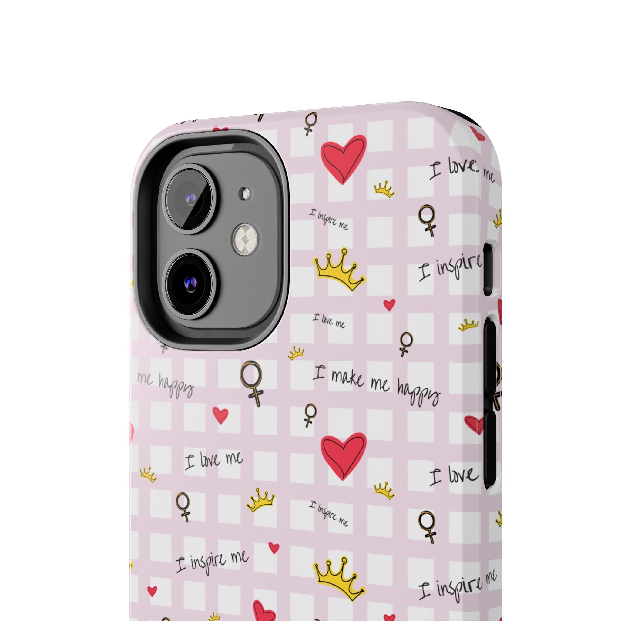 Cozy Hearts & Crowns Phone Case, Heart Design Protective Phone Cover, Crown Pattern Tough Case, Girly Phone Accessories, Valentine's Day