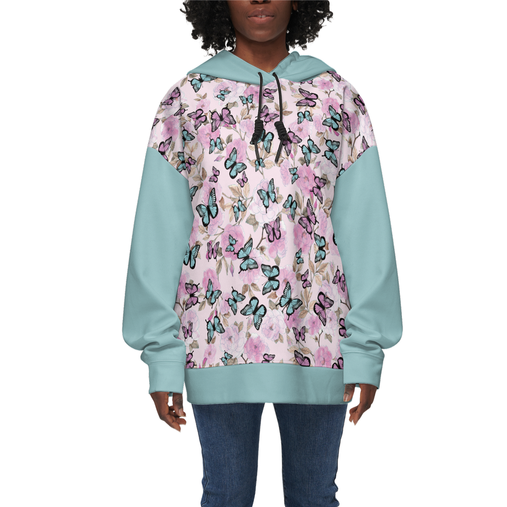 Flowers and Butterflies Pattern Women's Relaxed Fit Hoodie-Super Heavy 375g