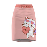 Kawaii Cat Pencil Skirt, Cute Kitty Skirt, Heart Print Women's Skirt, Cat Lover Gift, Animal Print Apparel, Valentine's Day Fashion,