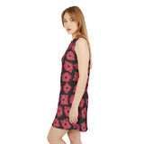 Poppy Pattern Dress, Floral Summer Dress, Red Flower Sundress, Sleeveless Midi Dress, Women's Casual Fashion